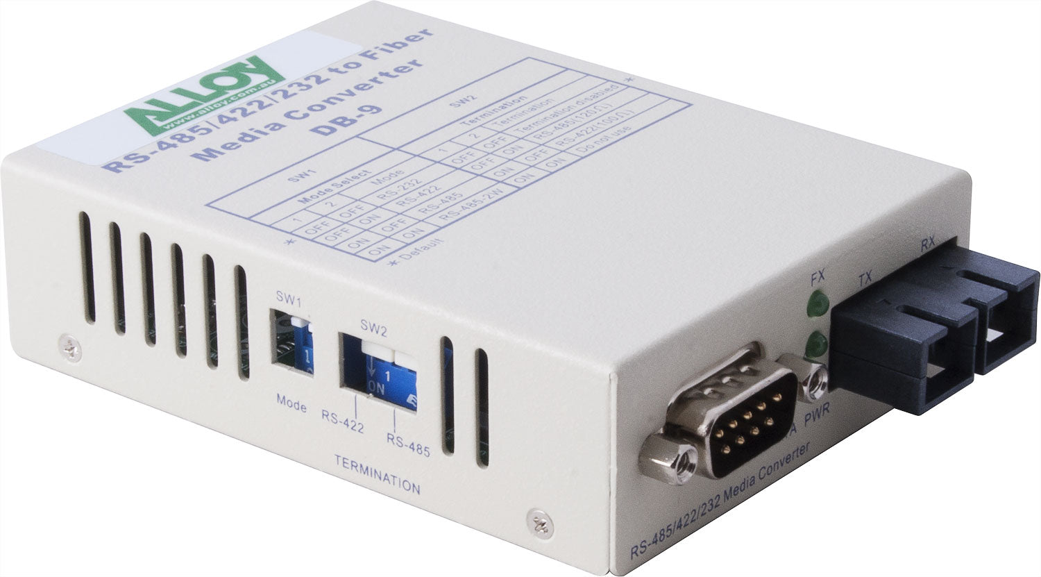 Alloy SCR460SC-1 RS-232/422/485 Serial DB-9 to Multimode Fibre Converter. Max. range 2Km Alloy SCR460SC-1 RS-232/422/485 Serial DB-9 to Multimode Fibre Converter. Max. range 2Km